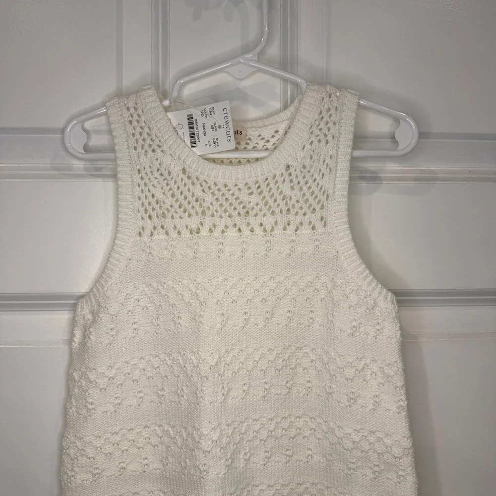 Crewcuts Girls Ivory White‎ Pointelle Knit Sleeveless Swim Coverup Dress Size 5